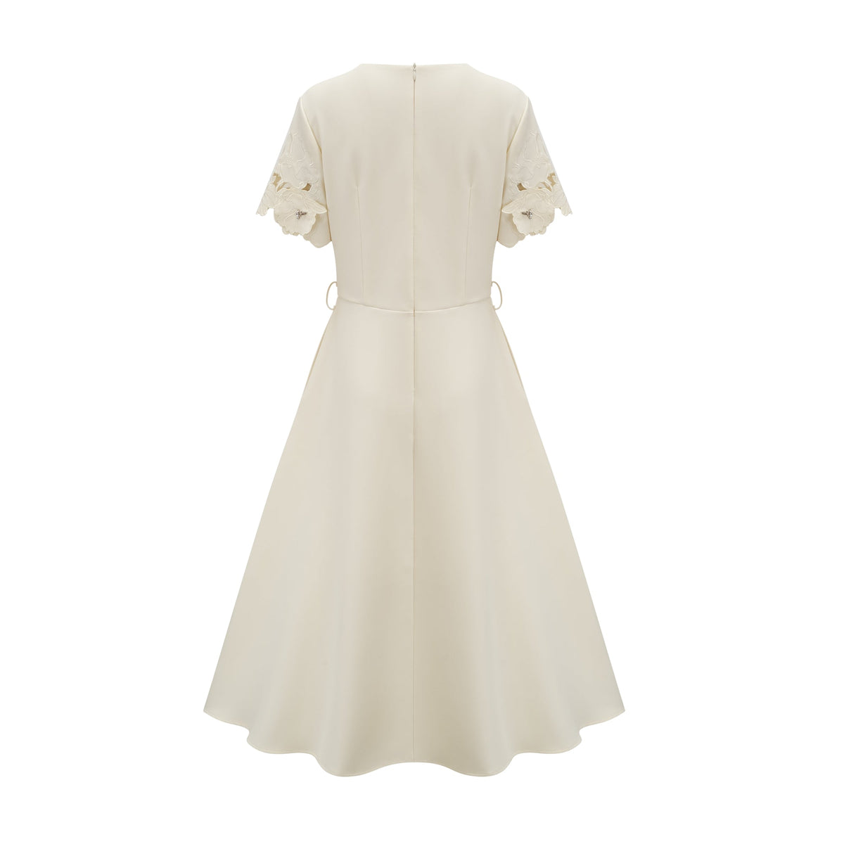 Orane neutrals floral-appliqué flared midi dress