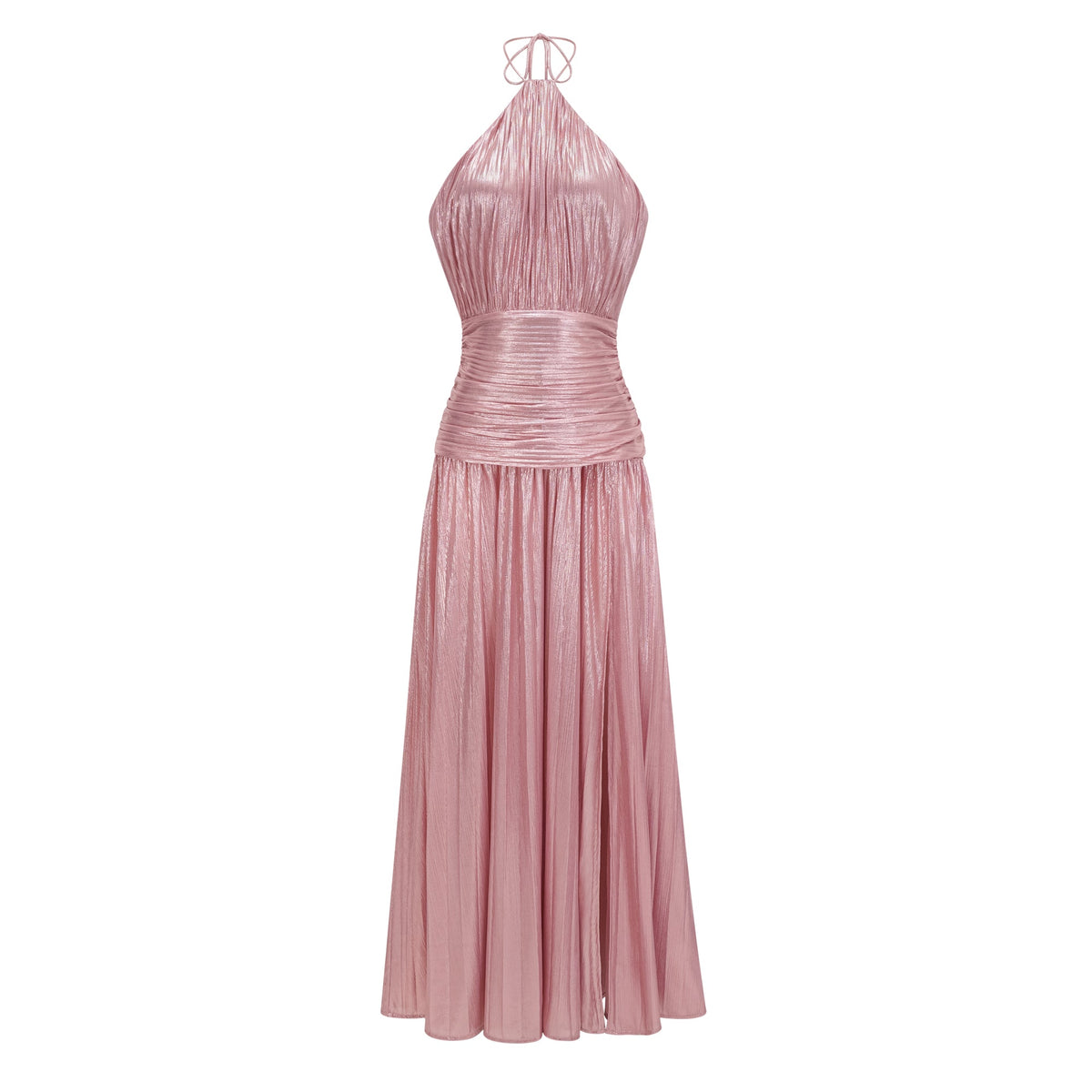 Alchimie Pink Glossy Pleated Maxi Dress (Final Sale-US Only)