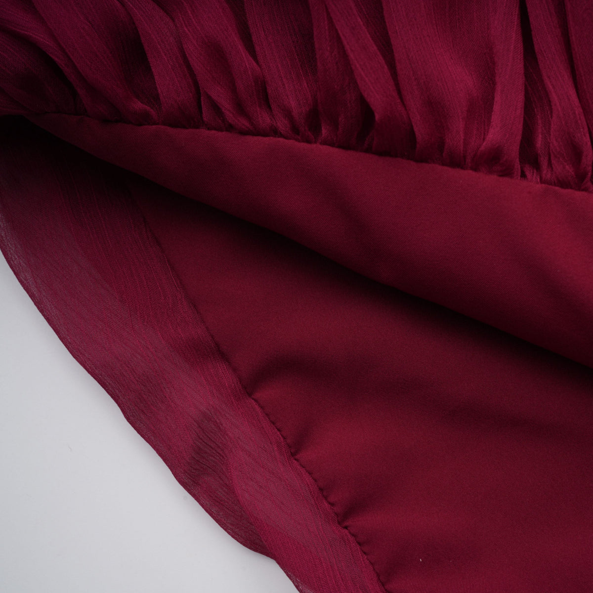 Éléna Burgundy Asymmetrical Ruffled Tulle Mini Dress
