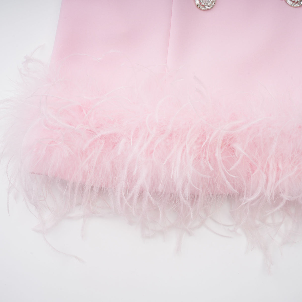 Freja Pink Feather Trim Mini Blazer Dress