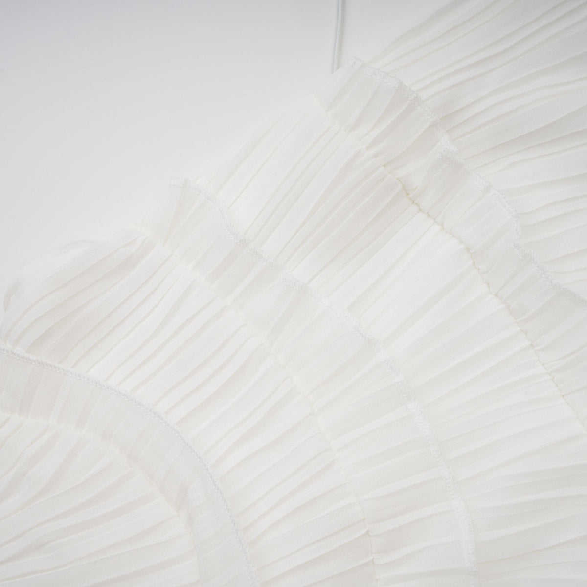 Doux White Ruffled Trim Pleated Midi Dress