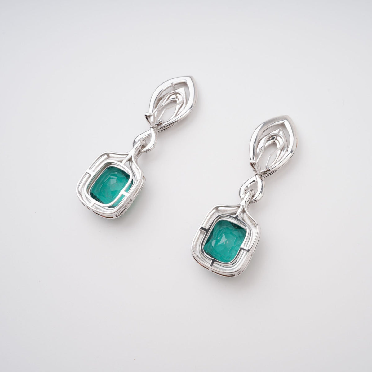Helen Green Cushion Cut Gemstone Sterling Silver Earrings