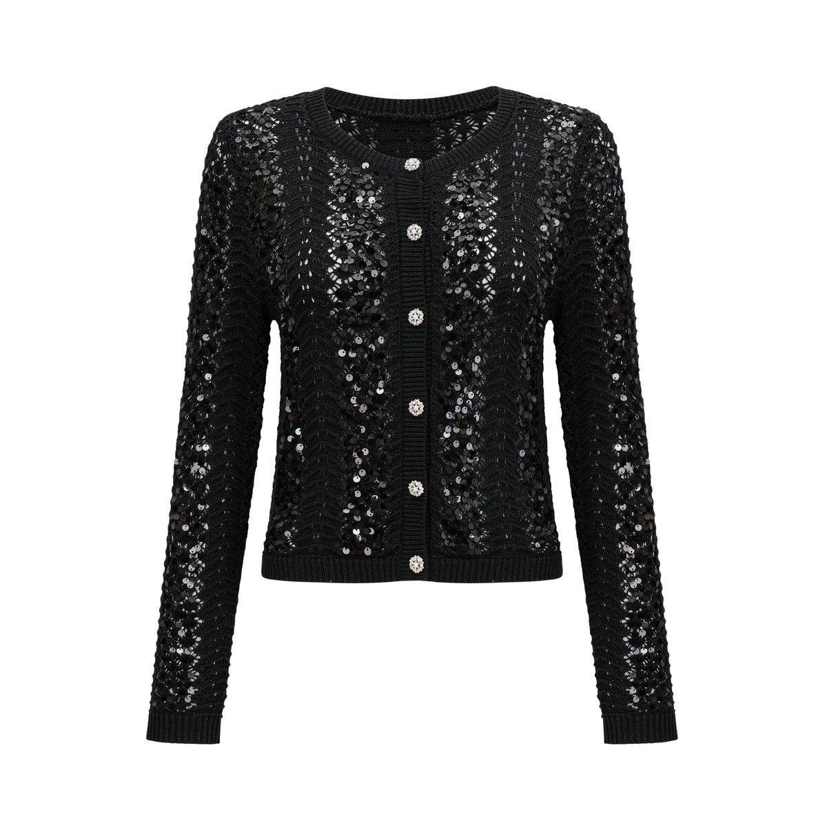 Ophelie black sequined crochet-knit cardigan & maxi skirt matching set - Black