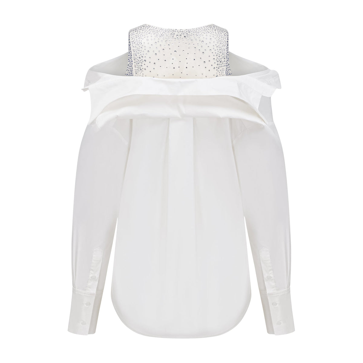 Fernande White Rhinestone Mesh Panel Shirt