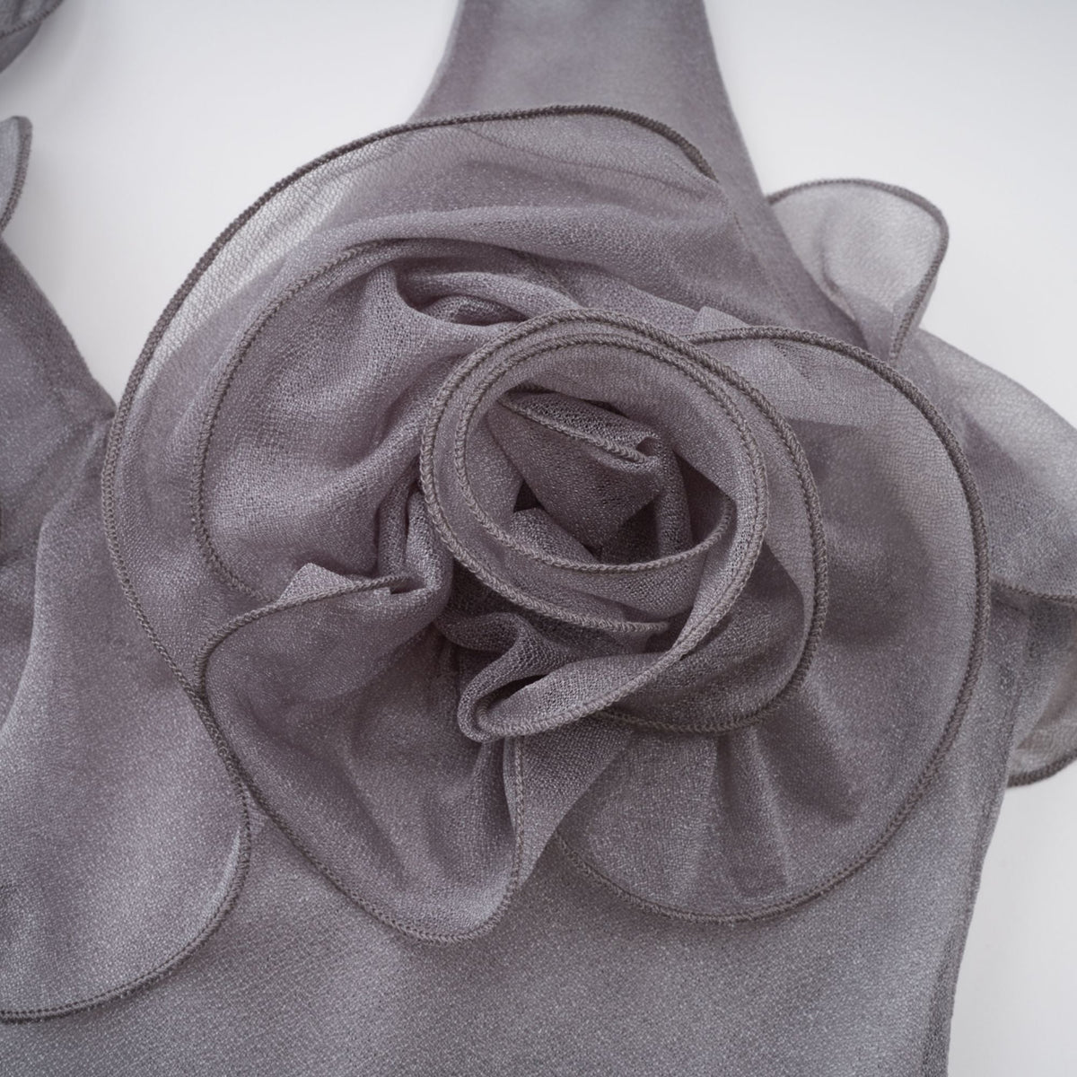 Hannabella Grey Asymmetrical Ruffled Floral Mini Dress