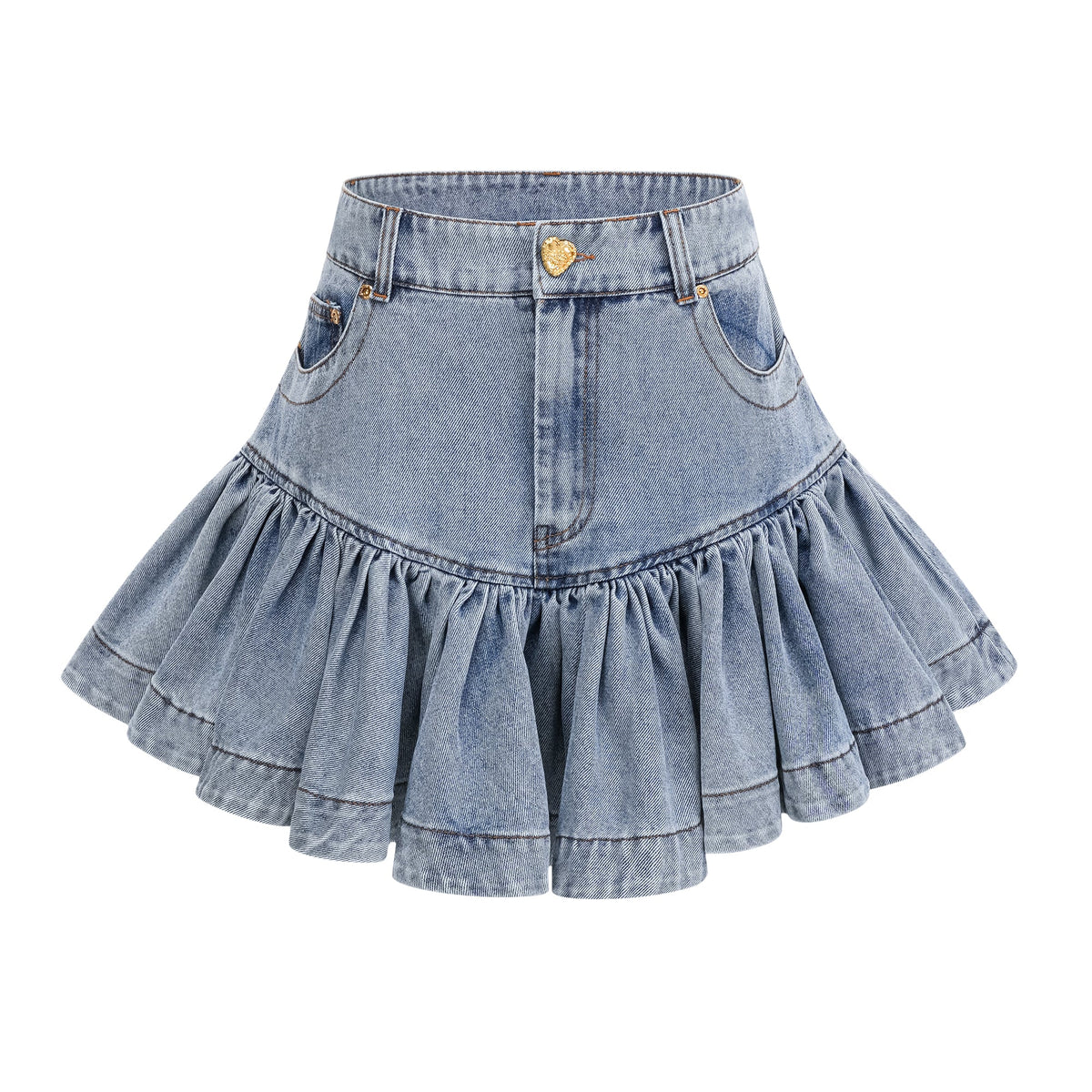 Florence Ruffled Denim Mini Skirt in Light Blue (Final Sale-US Only)