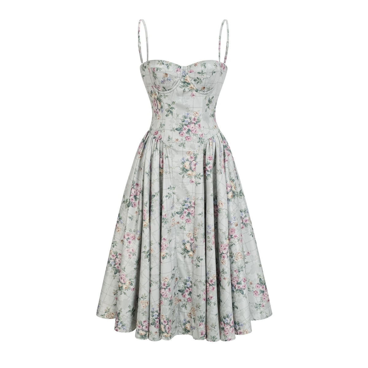 Prunelle sage-green floral-print shirred midi dress (Final Sale-US Only)