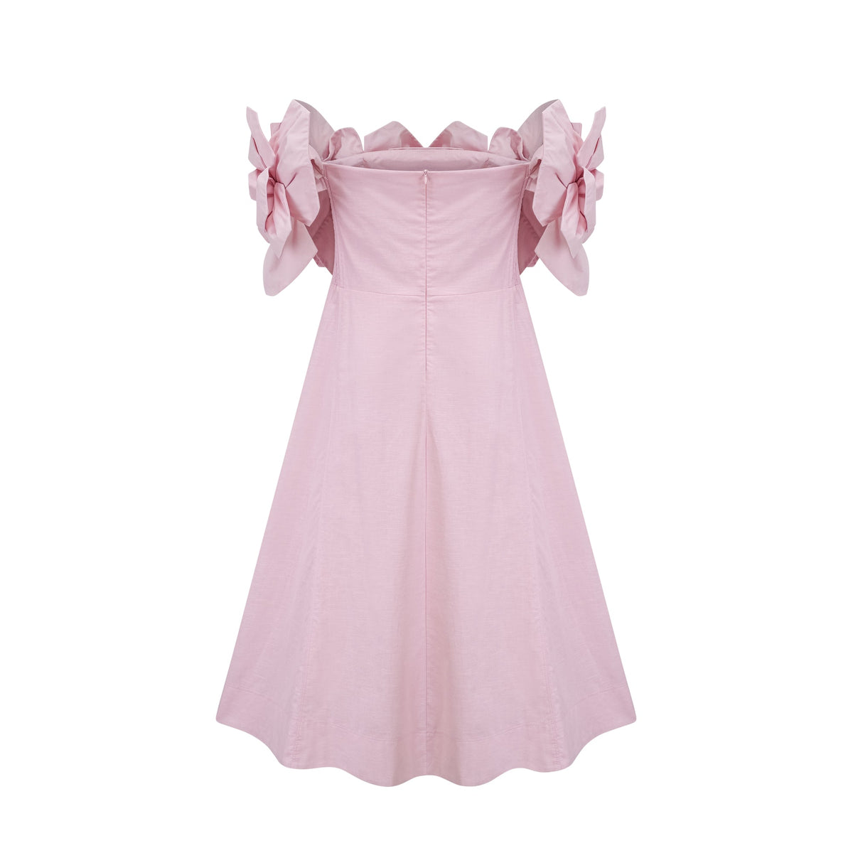 Juliette pink off-shoulder 3D-petal midi dress (Final Sale-US Only)