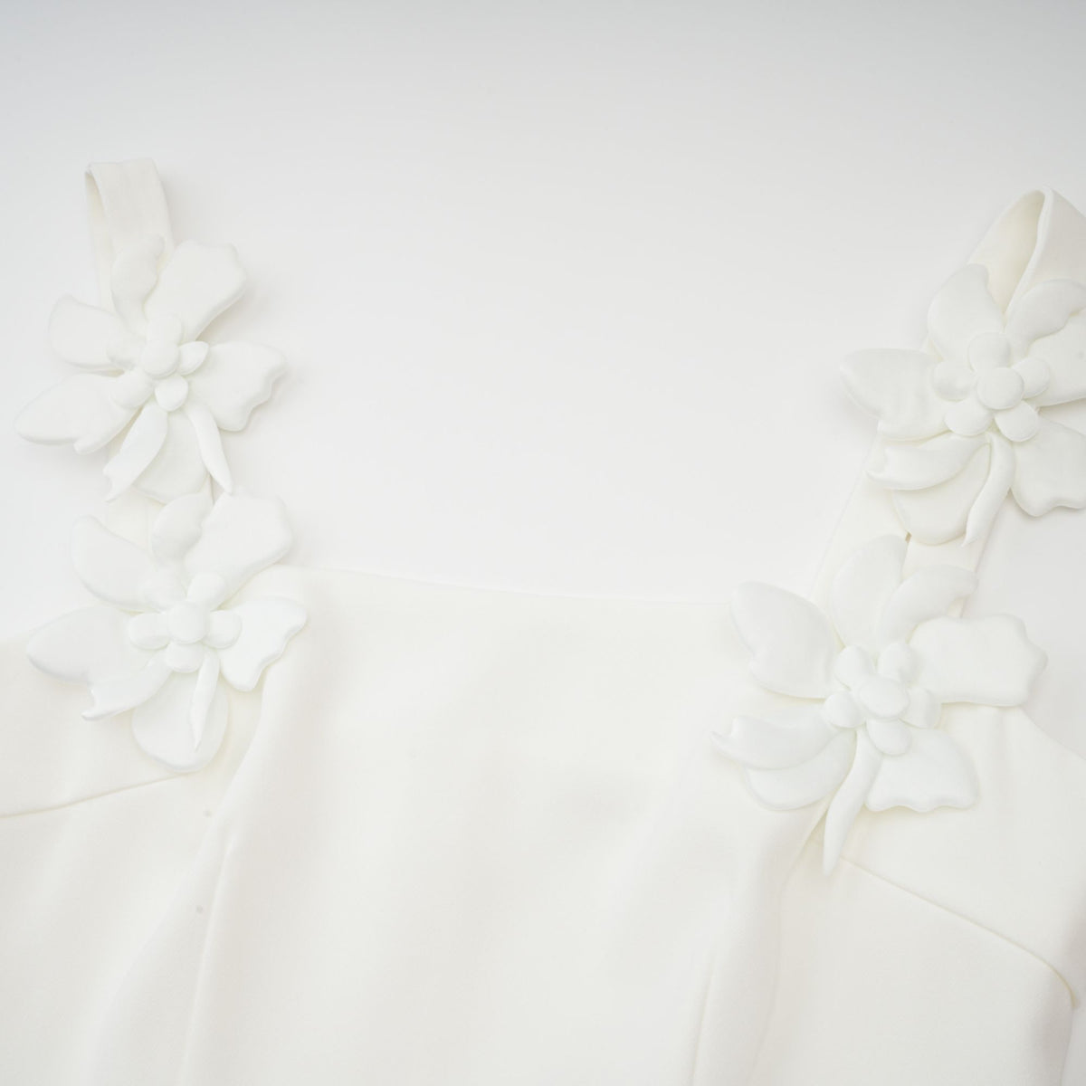 Ariane white faux-flower square-neck midi dress