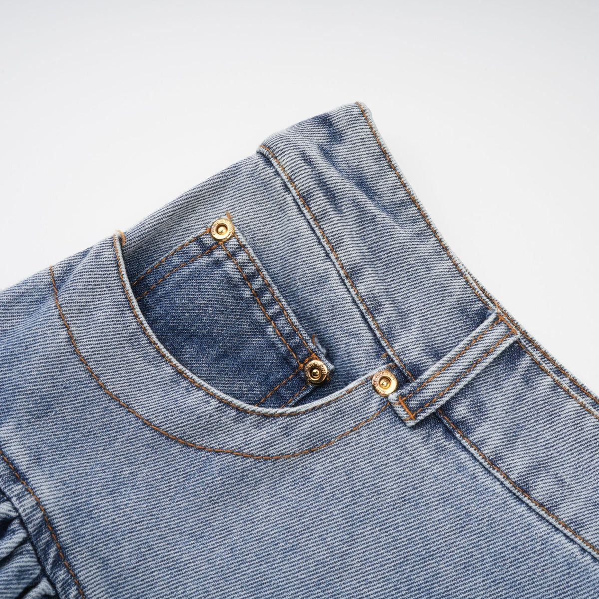 Florence Ruffled Denim Mini Skirt in Light Blue