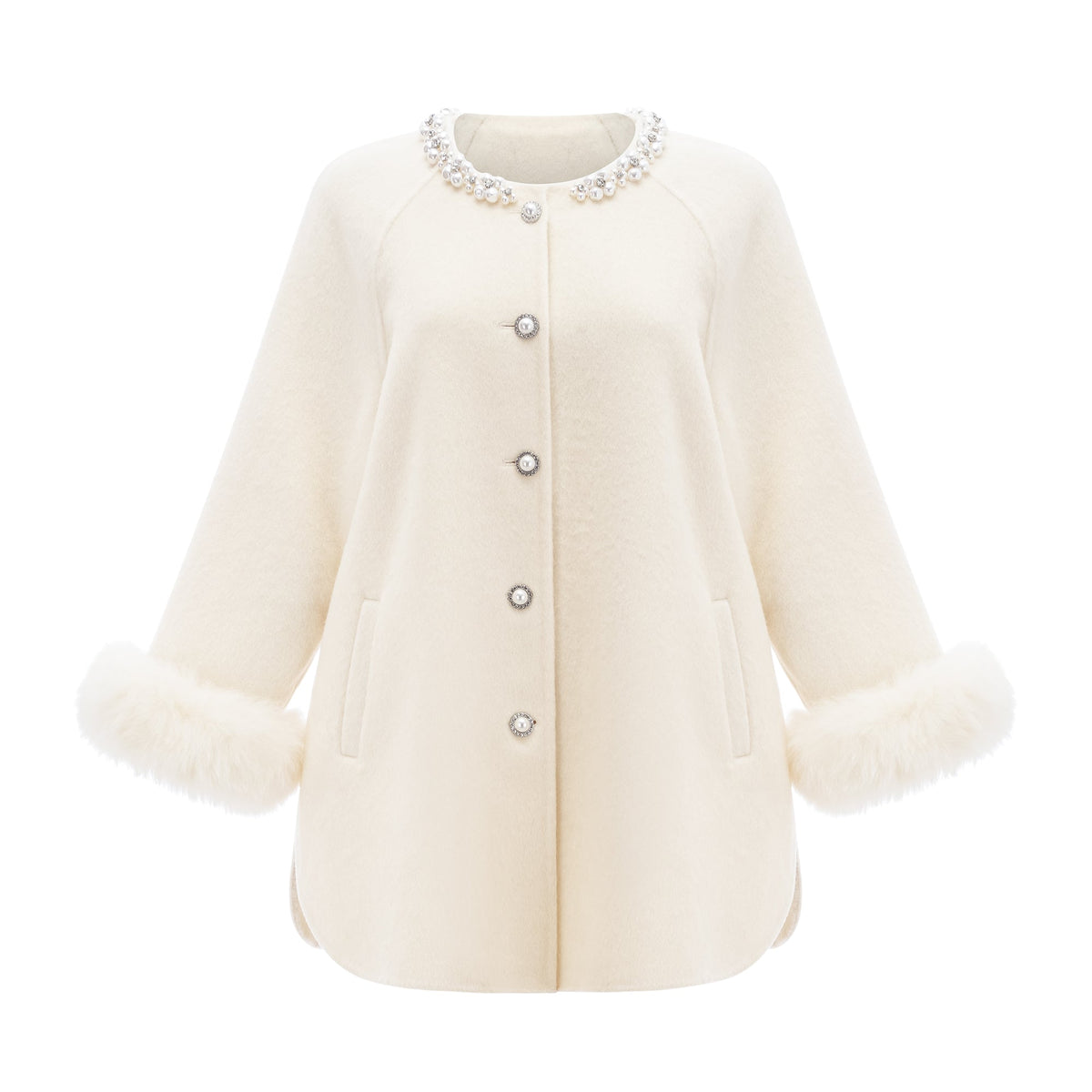 Frédérique white wool fur embellished coat