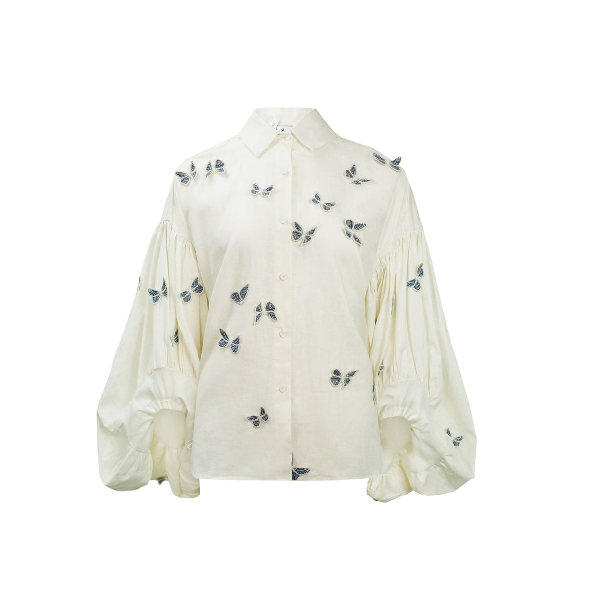 Ophélie White Butterfly Embroidered Shirt & Shorts Set