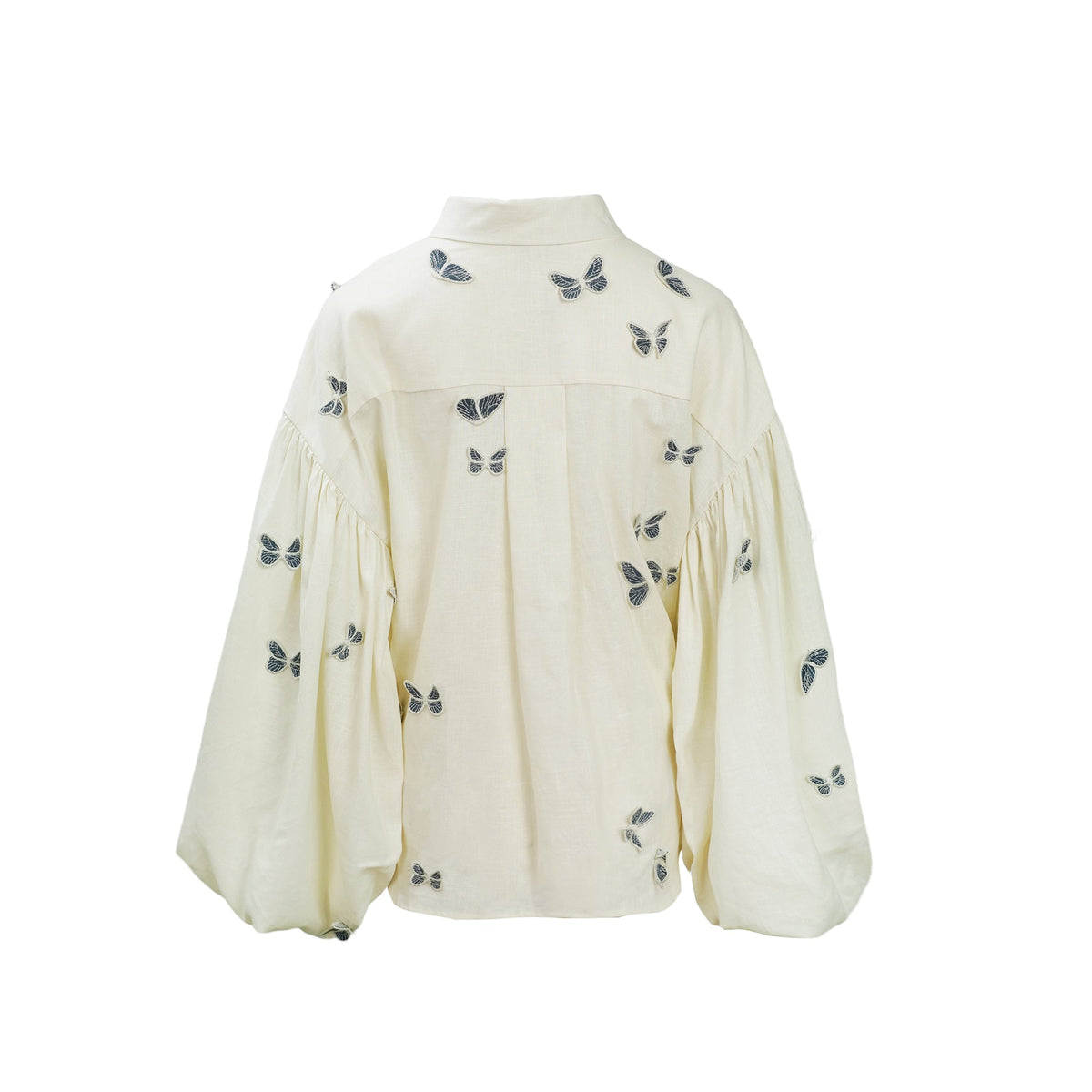 Ophélie White Butterfly Embroidered Shirt & Shorts Set