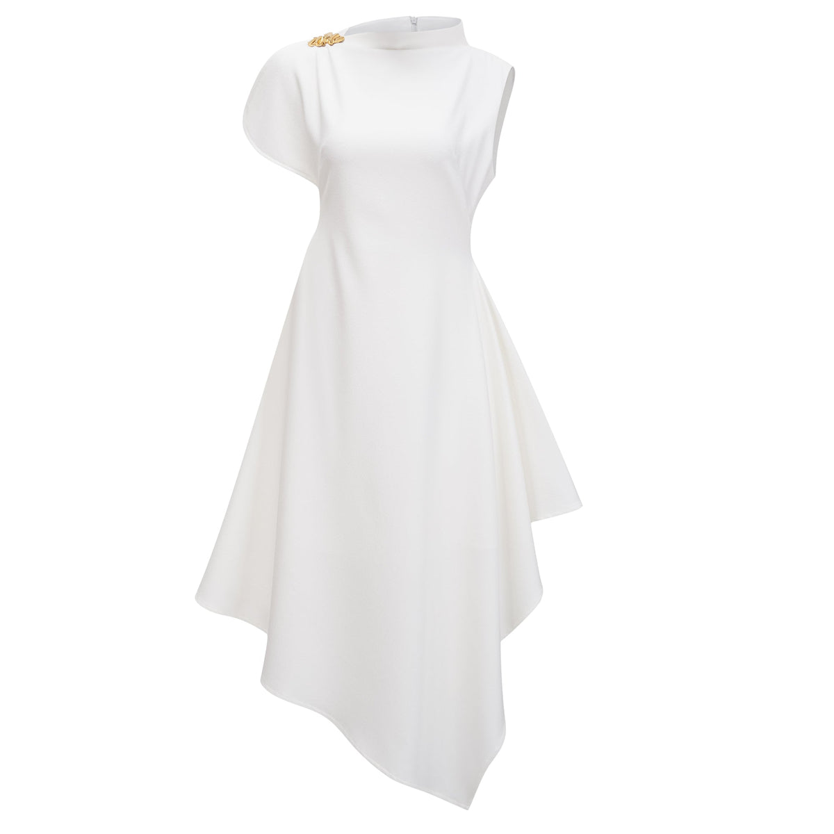 Liana White Asymmetrical Flared Midi Dress
