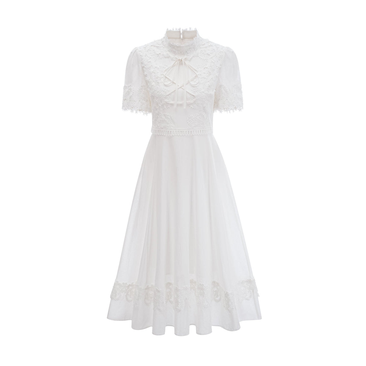 Patricia white floral-lace midi dress