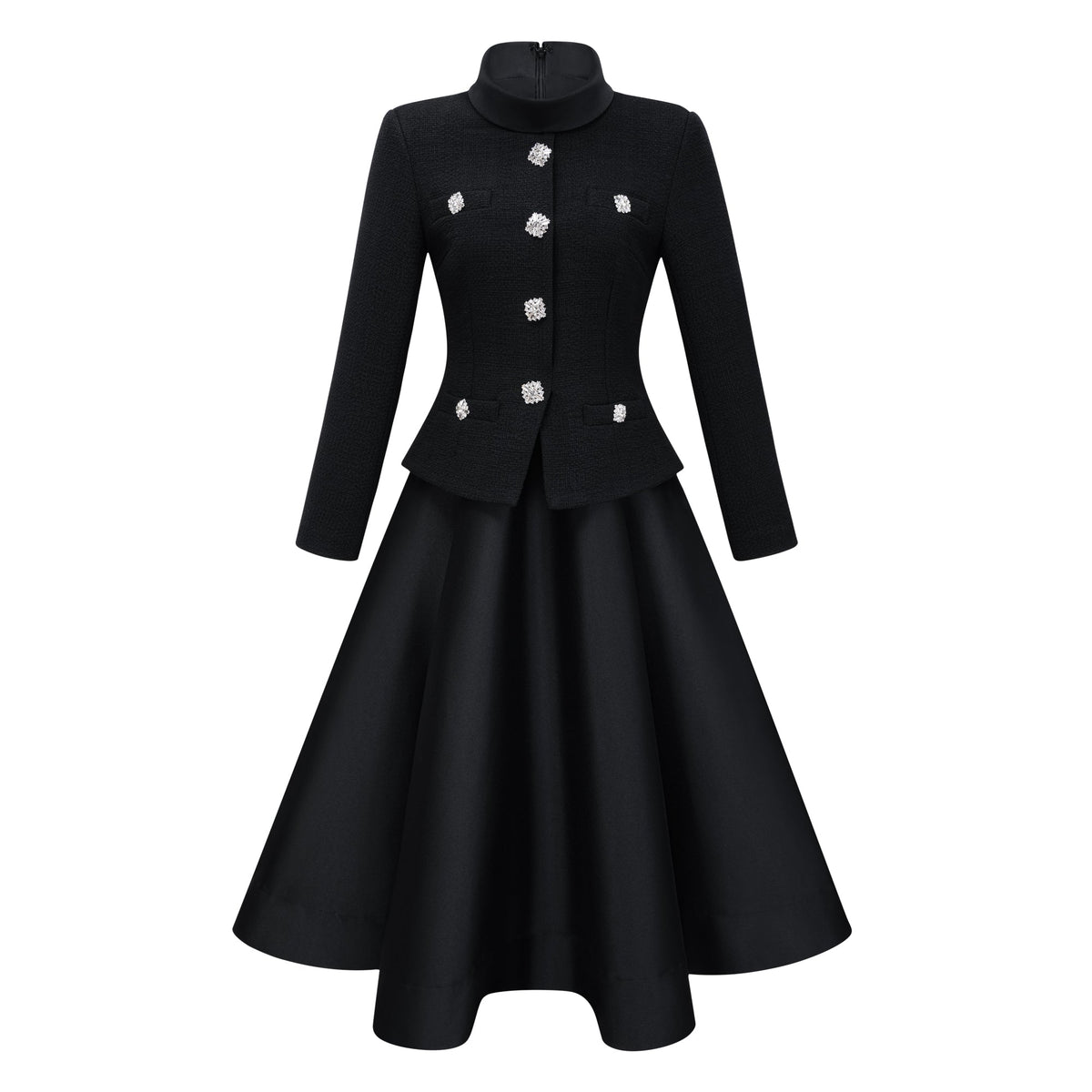 Lorelei Black High Neck Tweed Midi Dress (Final Sale-US Only)