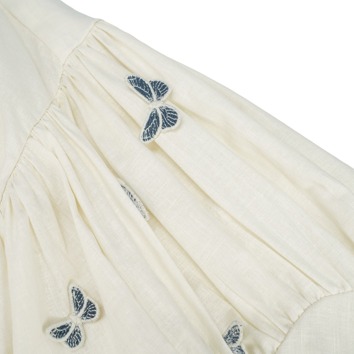 Ophélie White Butterfly Embroidered Shirt & Shorts Set