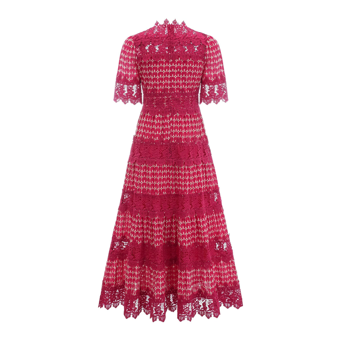 Chantal red scallop-pattern lace-panel maxi dress (Final Sale)