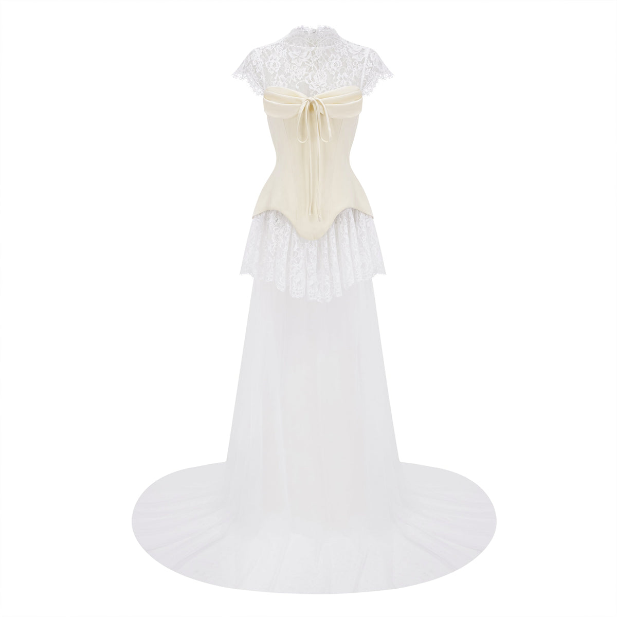 Michalina White Lace Convertible Gown with Detachable Skirt