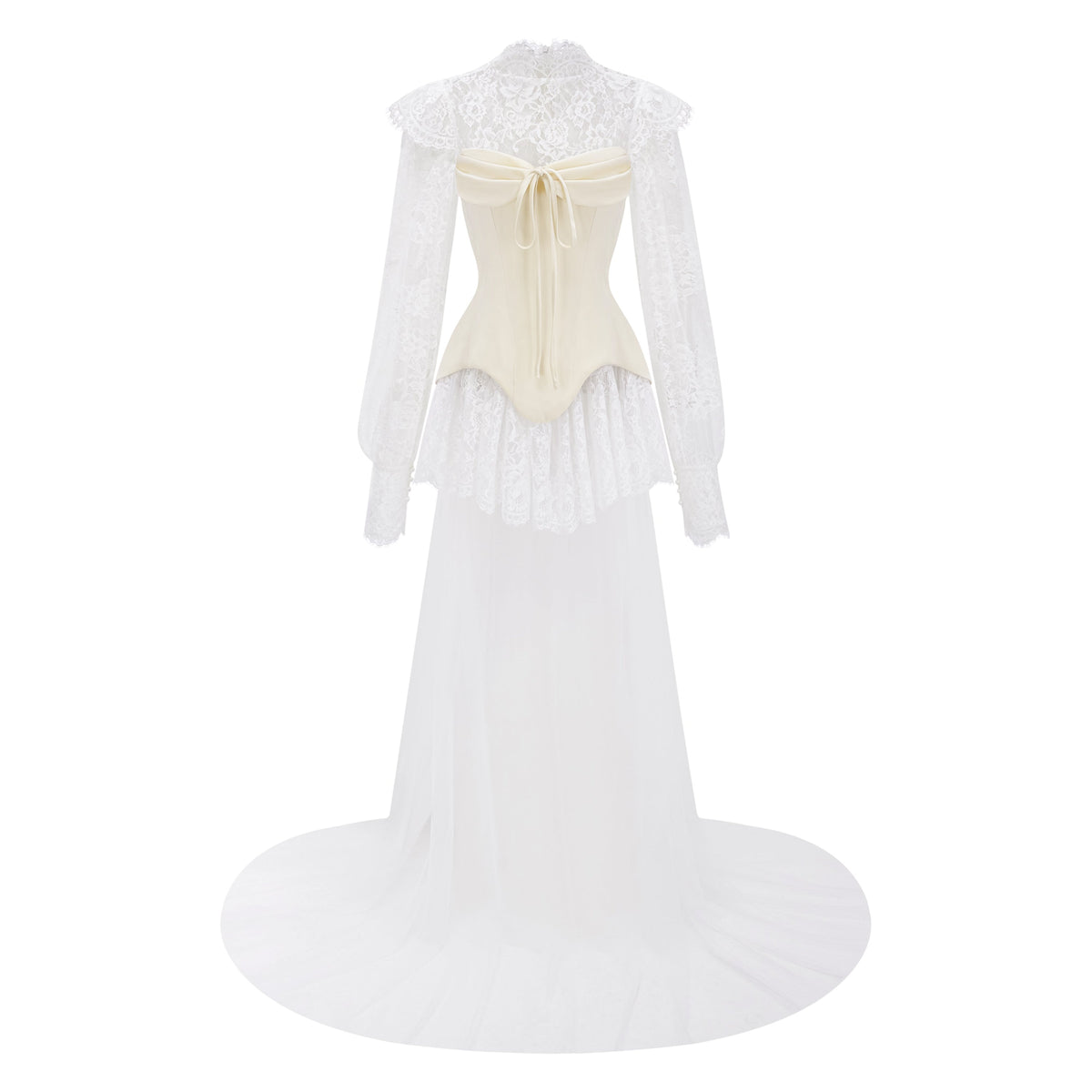 Michalina White Lace Convertible Gown with Long Sleeves