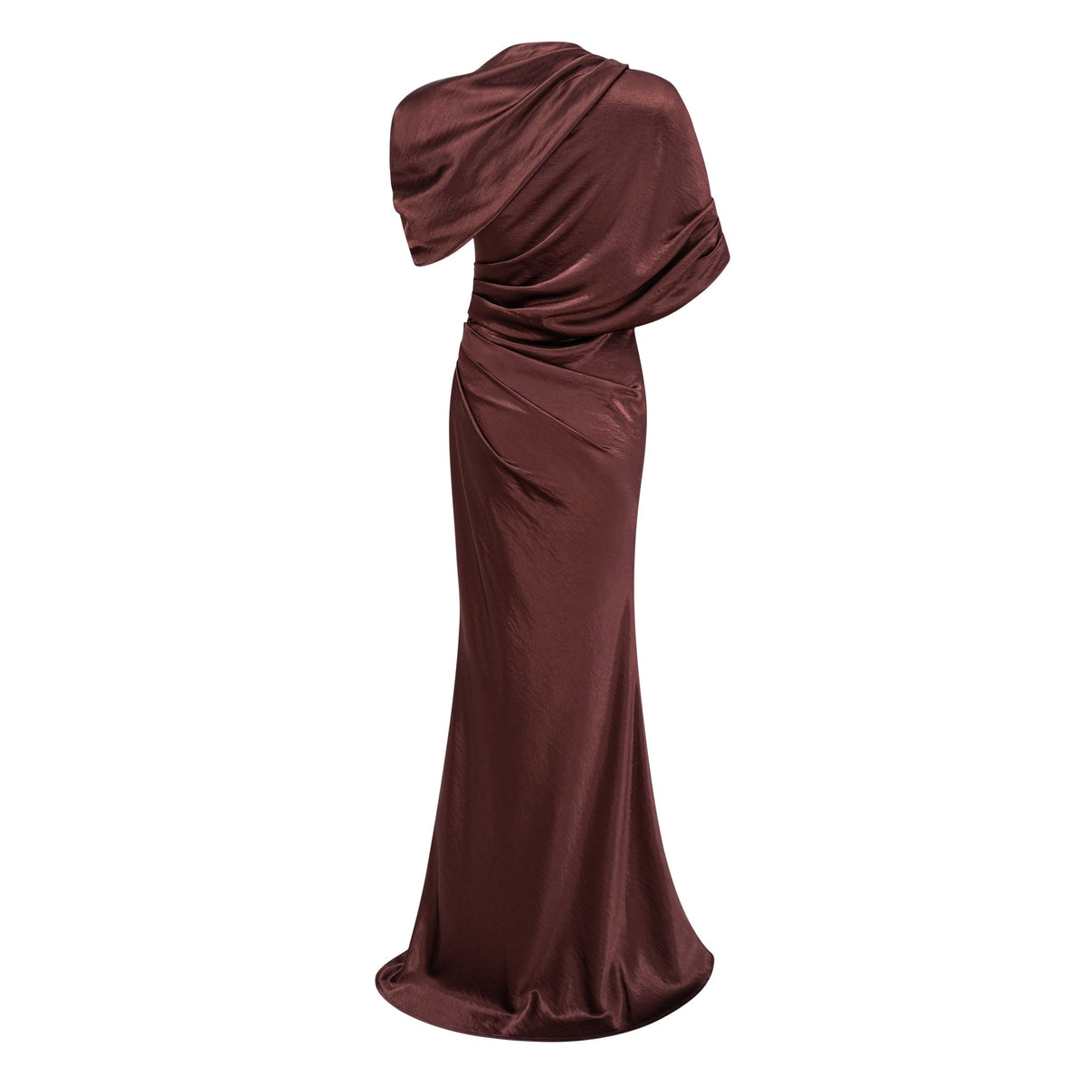Luisa Brown Asymmetrical Gathered Satin Maxi Dress (Final Sale-US Only)