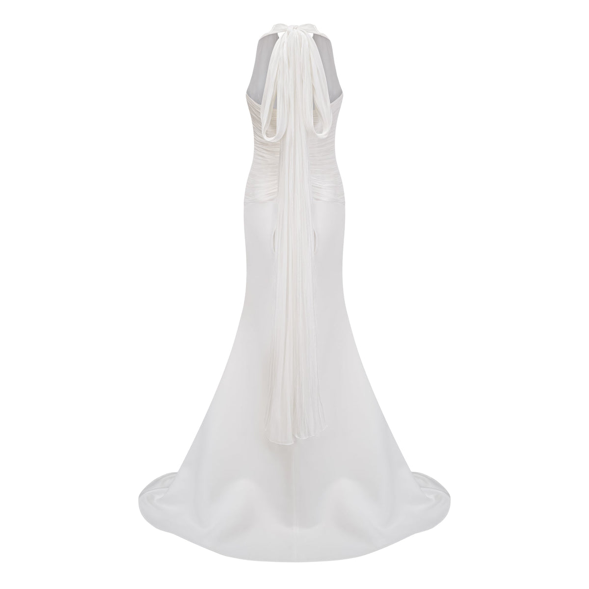 Emmeline White Train Design Gathered Maxi Dress