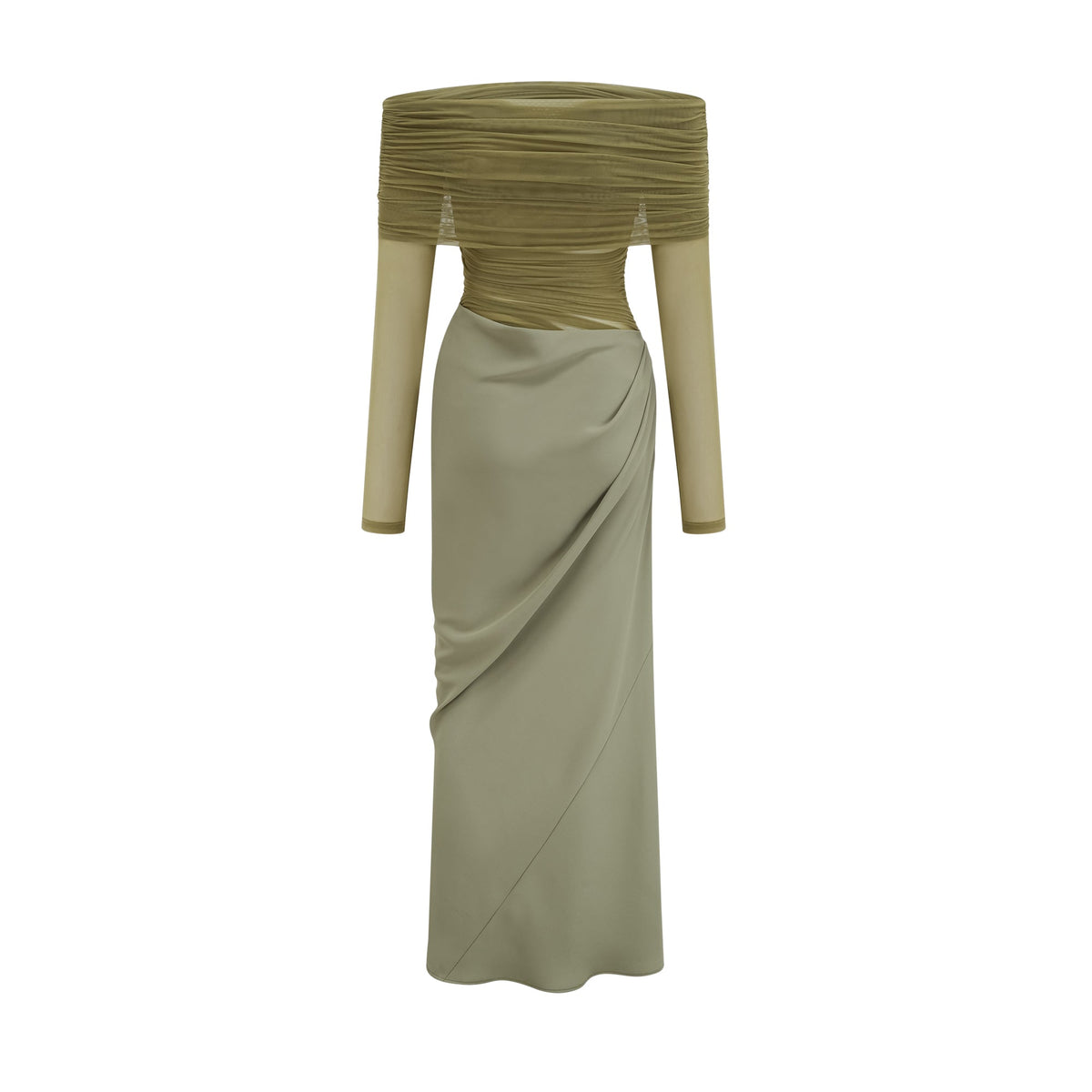 Estelle off-shoulder semi-sheer midi dress in Green