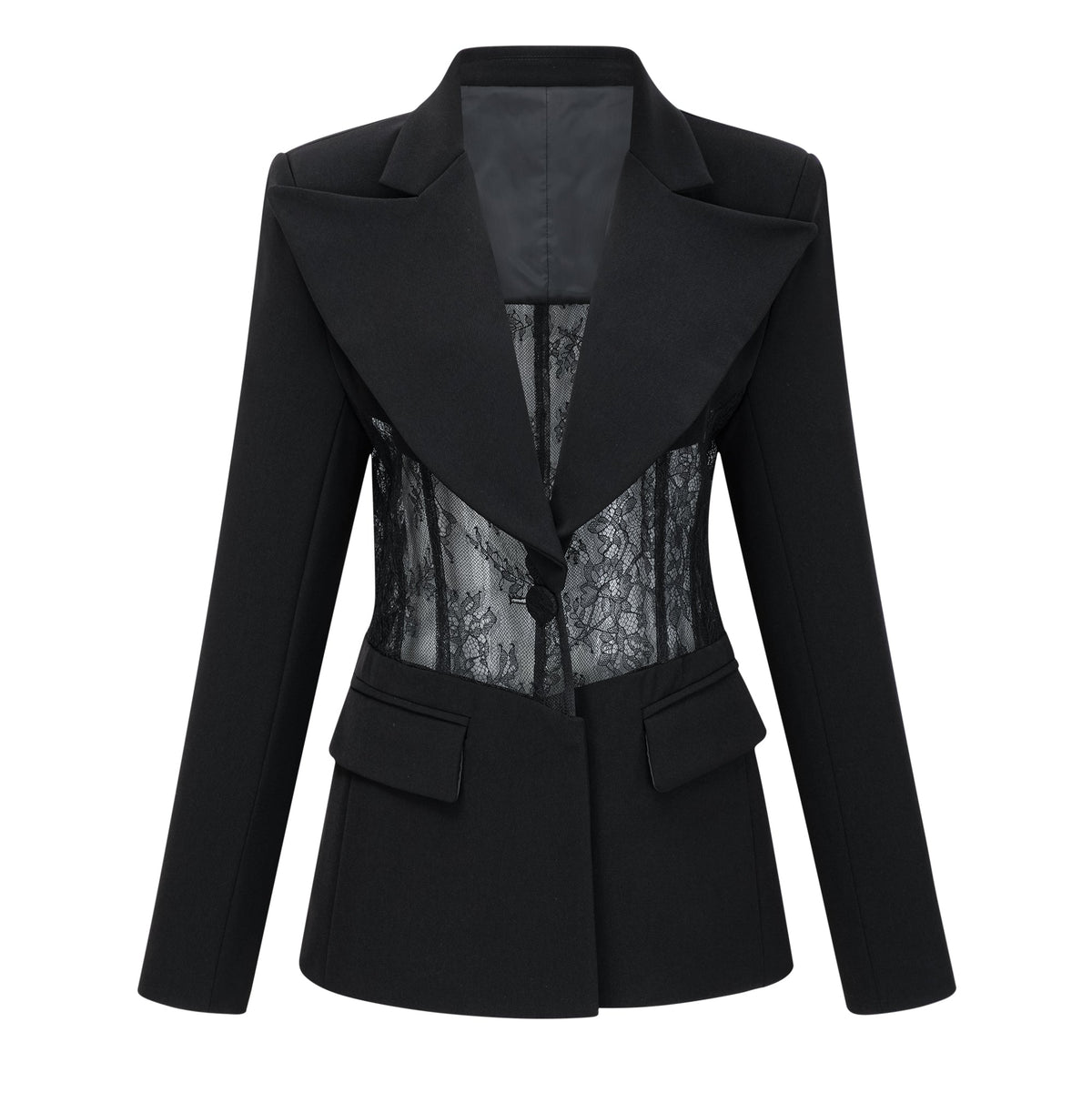 Verena Black Floral Lace Panel Blazer