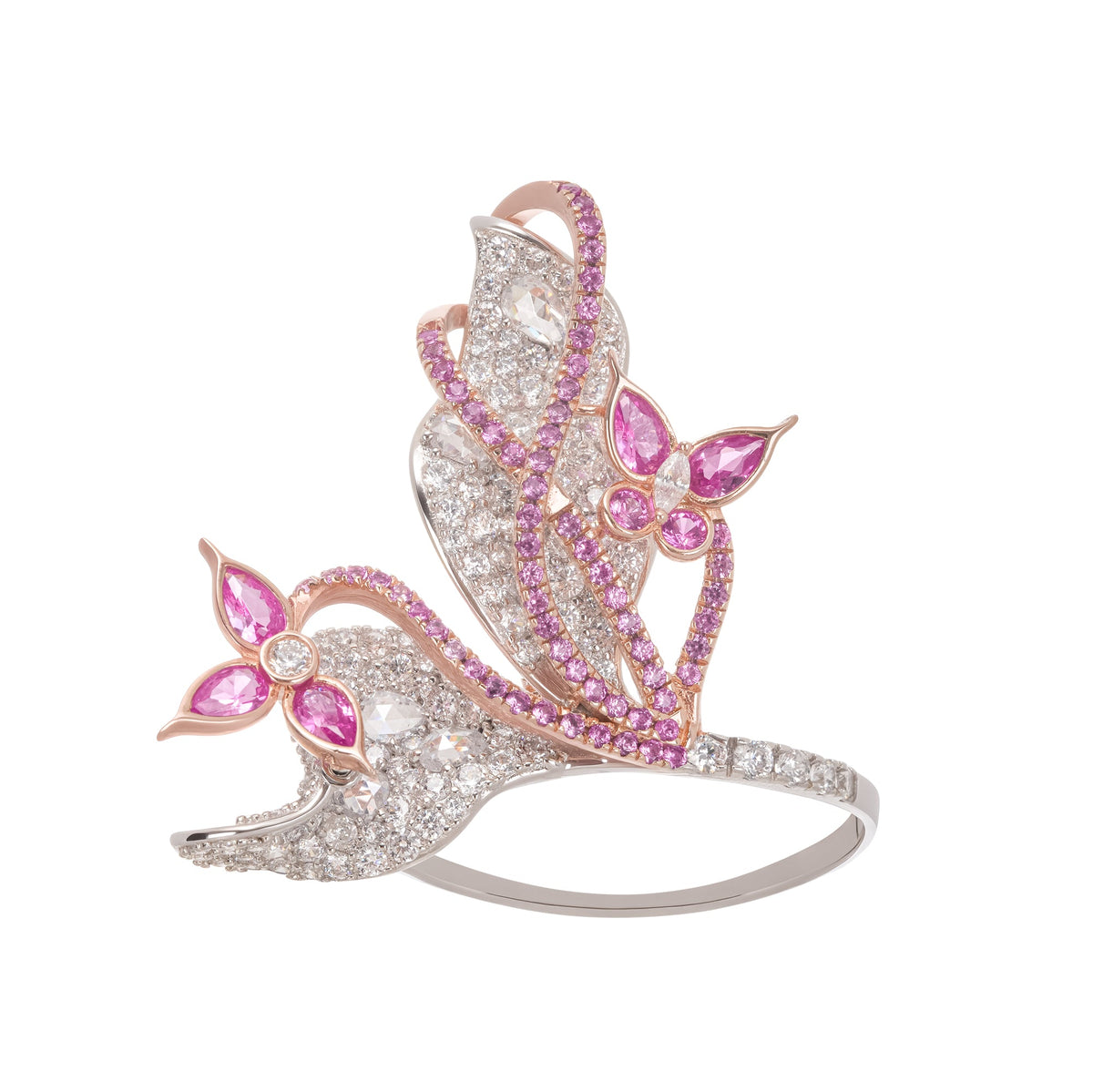 Scintillement Pink Crystal Embellished Sterling Silver Ring Set (3 Pieces)