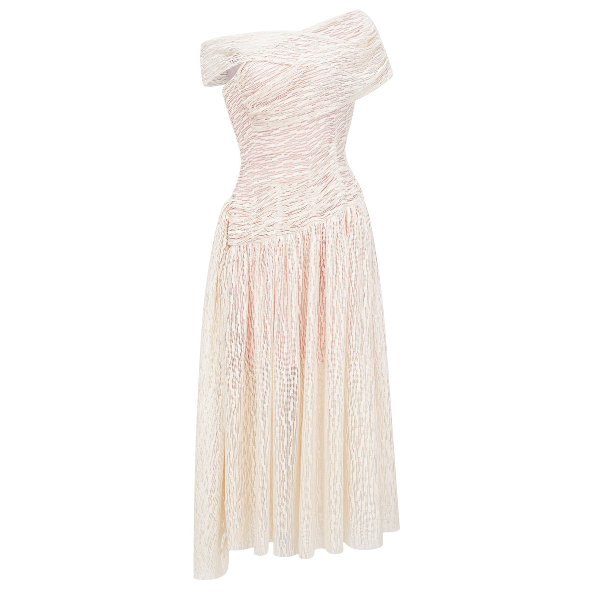 Thale Neutral Asymmetrical Textured Ruched Midi Dress (Final Sale-US Only)