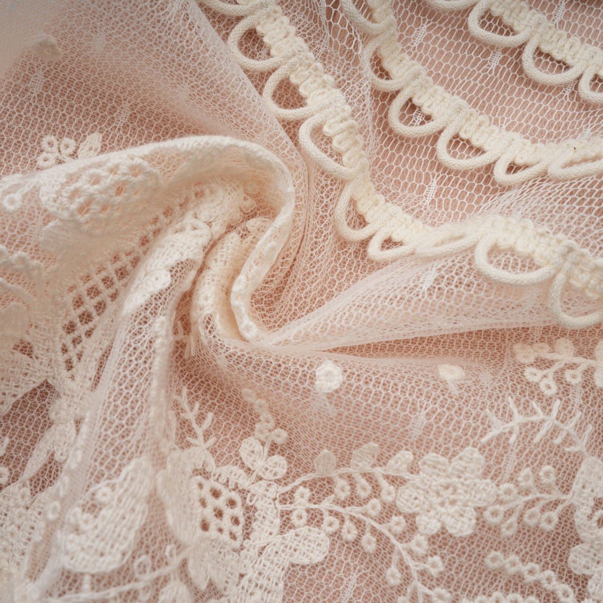 Fleur floral-embroidered lace midi dress in Neutrals