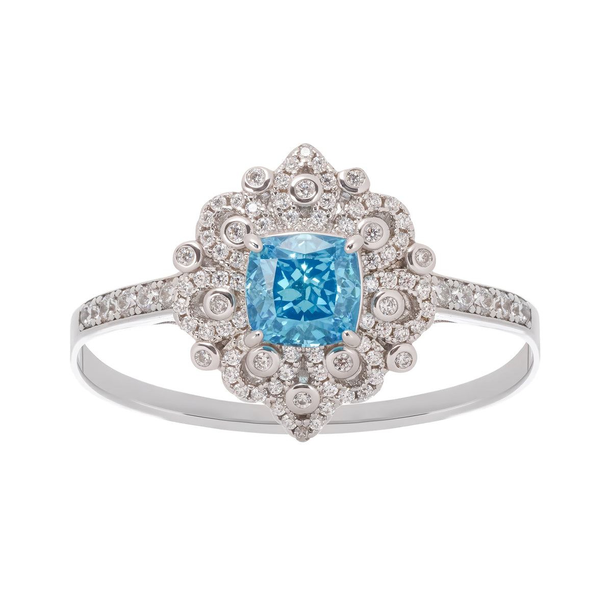 Énigme Blue Cushion Cut Gemstone Sterling Silver Ring