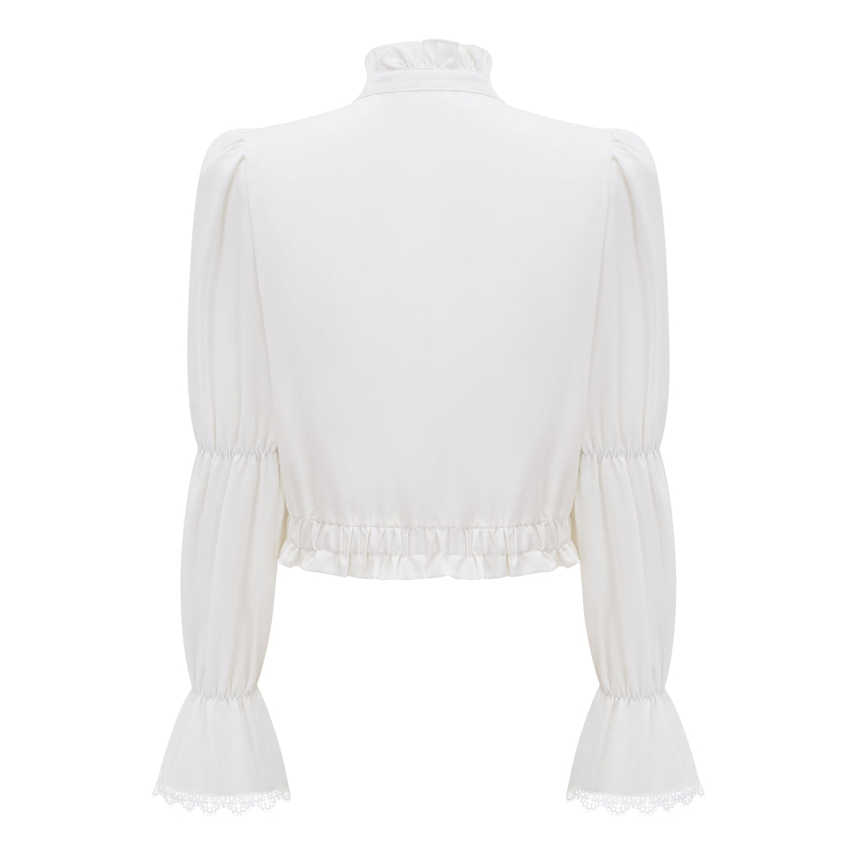 Paulette white bowknot shirred-panel ruffled shirt