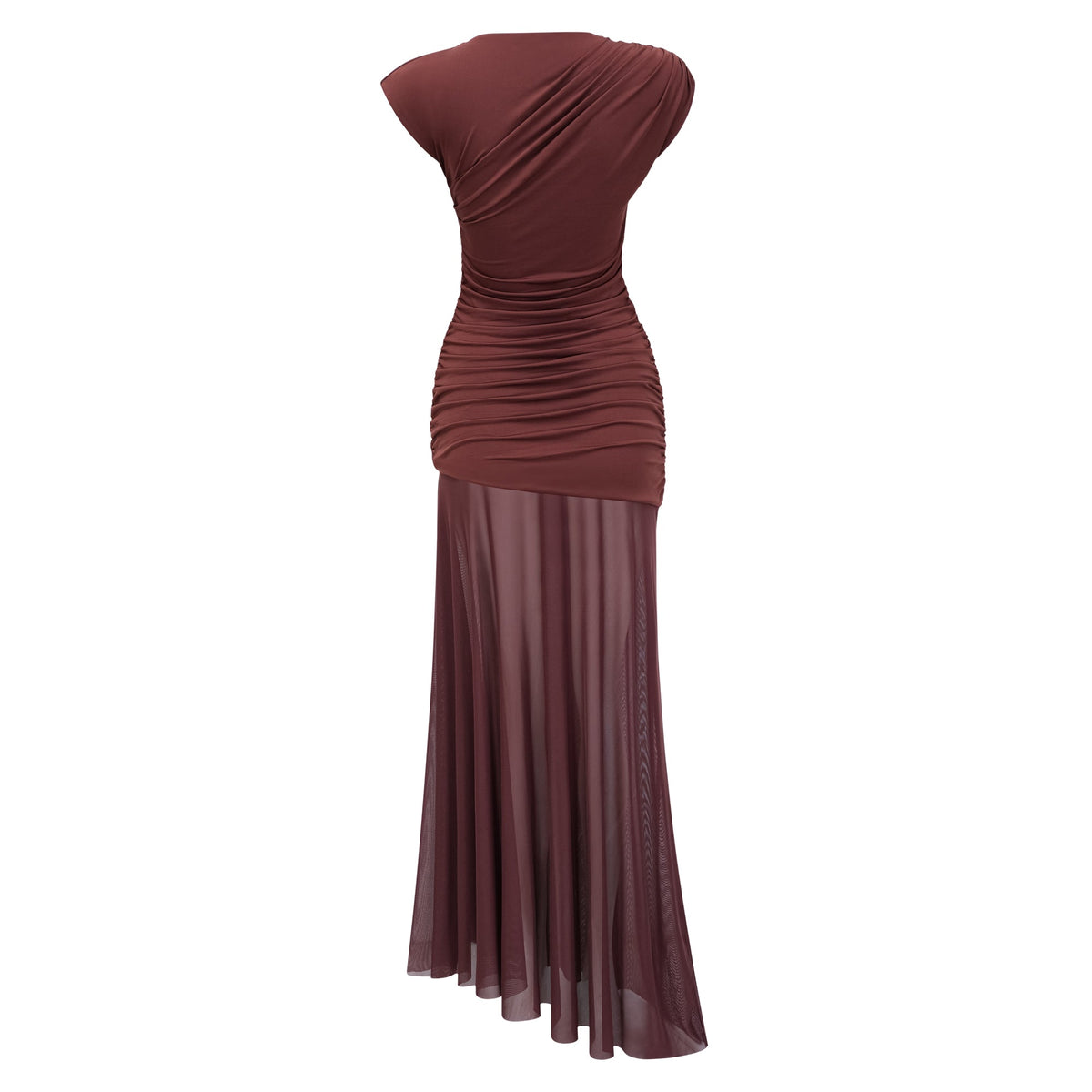 Seren Brown Ruched Tulle Panel Maxi Dress (Final Sale-US Only)