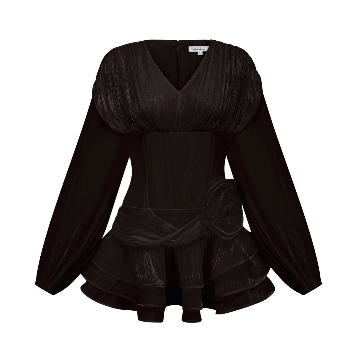 Rosier Black Fully Pleated Cinched Mini Dress (Final Sale-US Only)