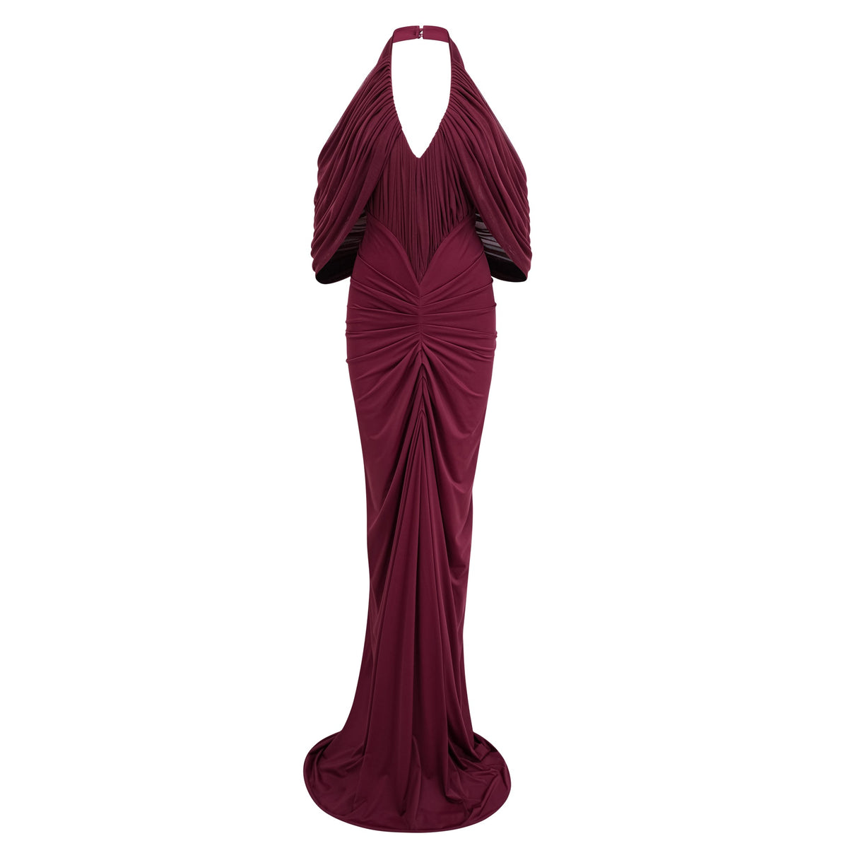 Eléa Red Cold Shoulder Draped Maxi Dress