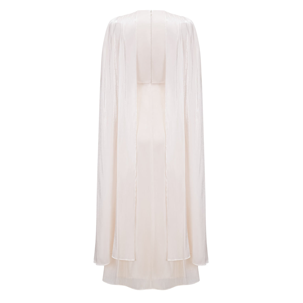 Hege Cream Glossy Ruched Cape Maxi Dress (Final Sale-US Only)