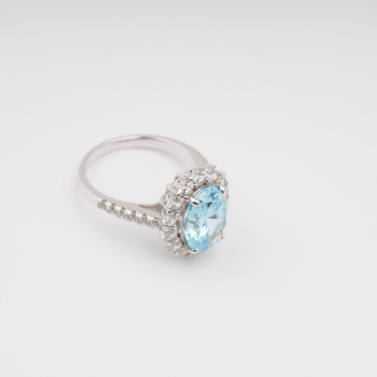 Angle Blue Oval Gemstone Sterling Silver Ring
