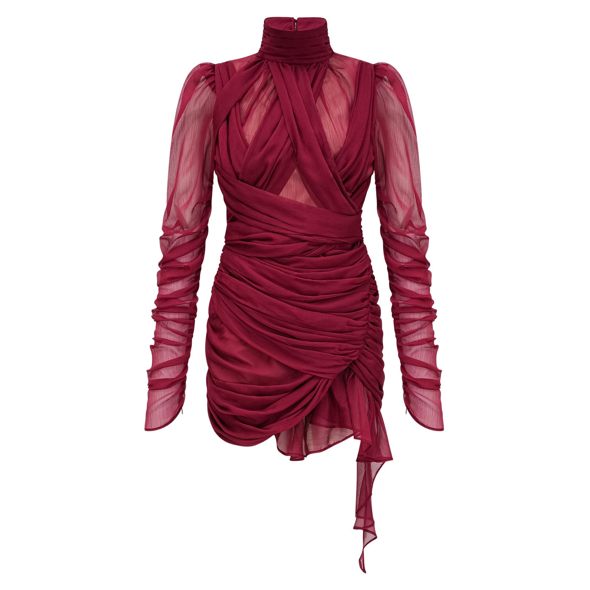 Théa Burgundy Asymmetrical Ruched Mini Dress (Final Sale-US Only)