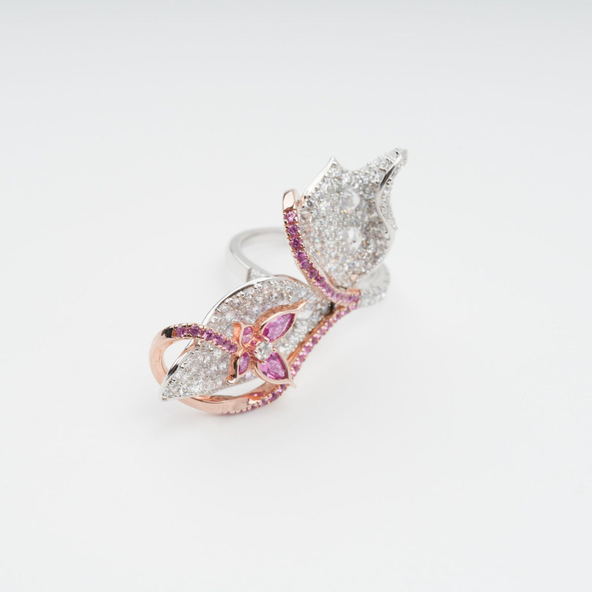 Scintillement Pink Crystal Embellished Sterling Silver Ring Set (3 Pieces)