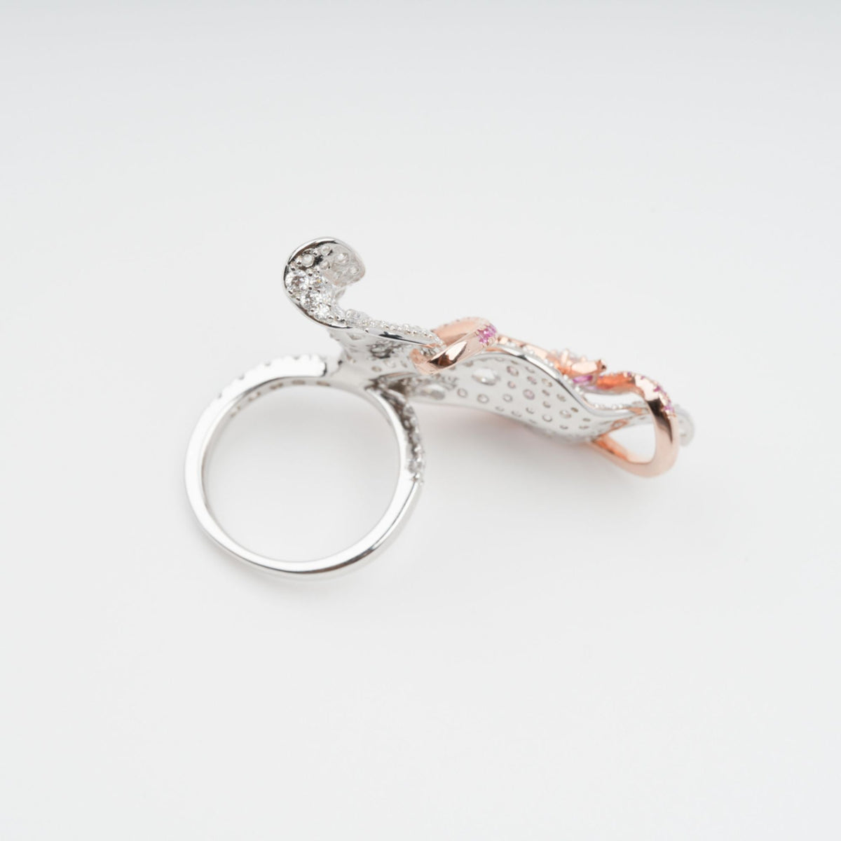 Scintillement Pink Crystal Embellished Sterling Silver Ring Set (3 Pieces)