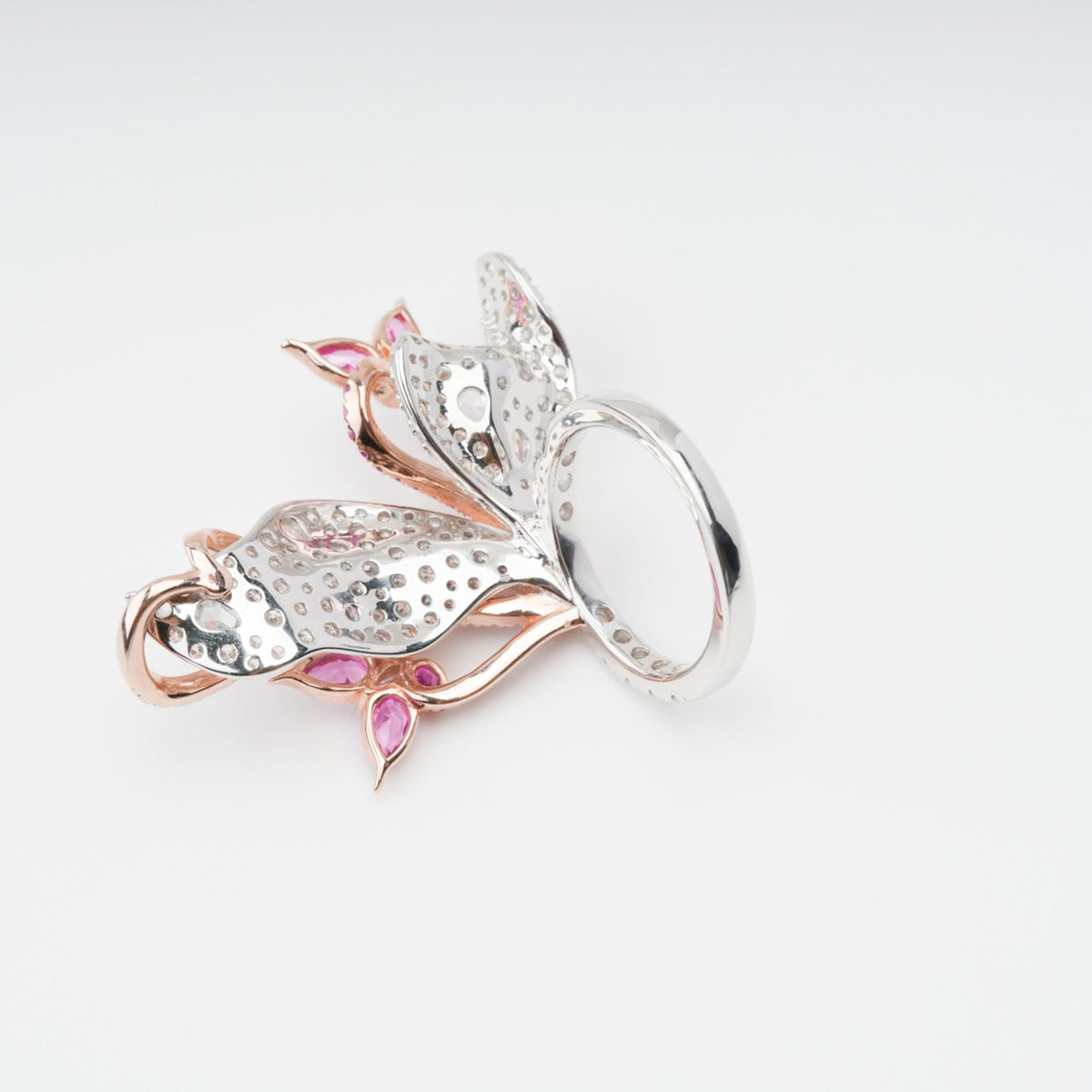 Scintillement Pink Crystal Embellished Sterling Silver Ring Set (3 Pieces)