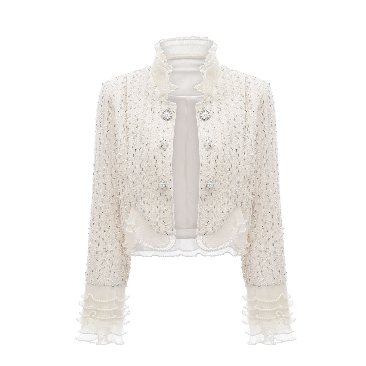 Blanche white beaded ruffle cropped jacket (Final Sale-US Only)