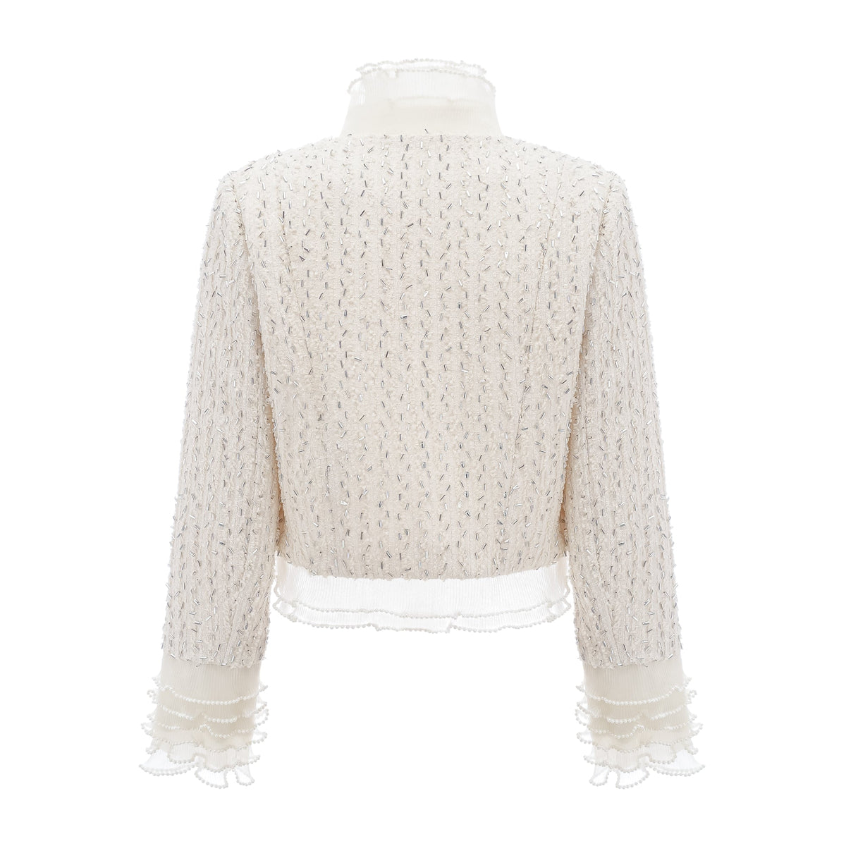 Blanche white beaded ruffle cropped jacket (Final Sale-US Only)