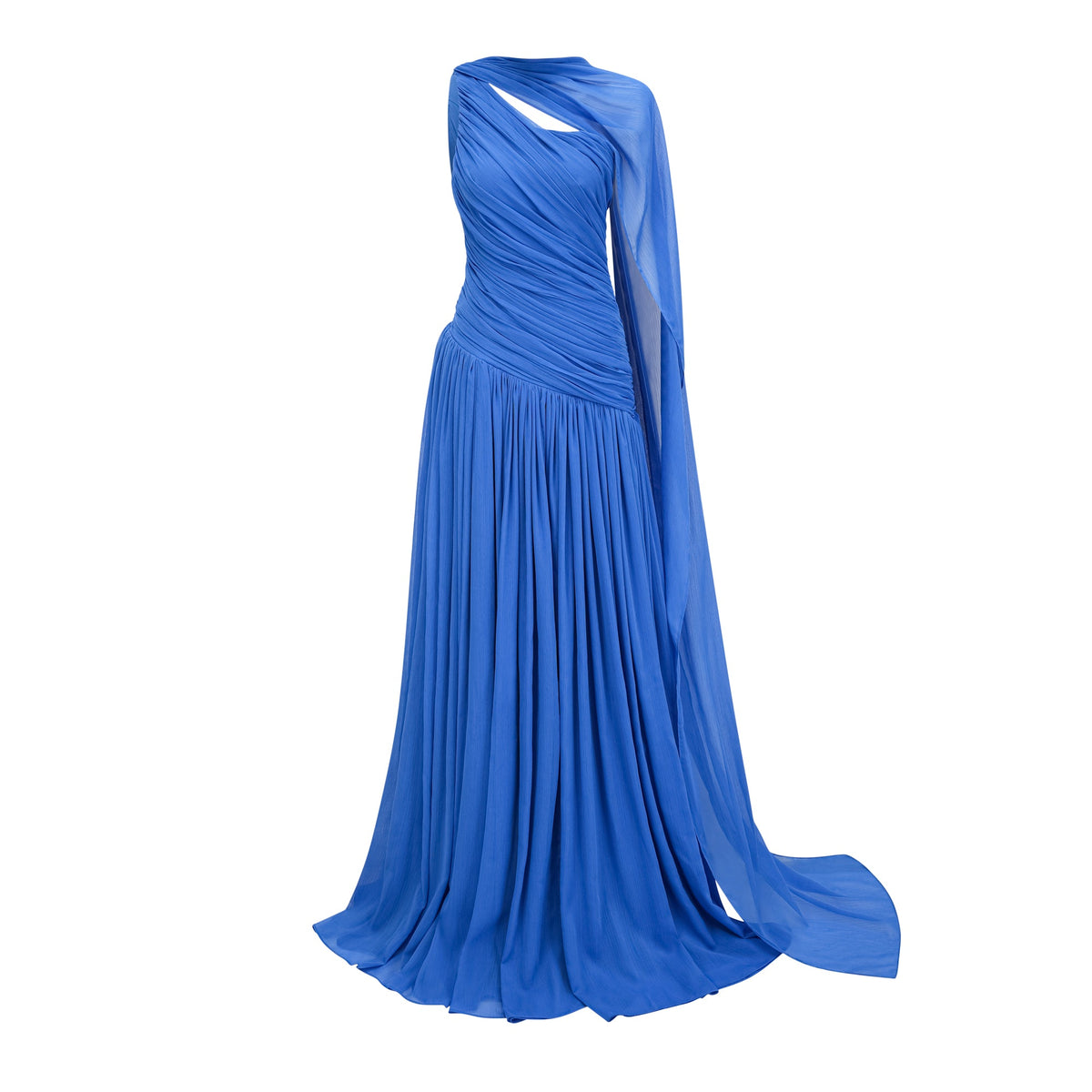 Faustine Blue Cape Design Ruched Maxi Dress (Final Sale-US Only)
