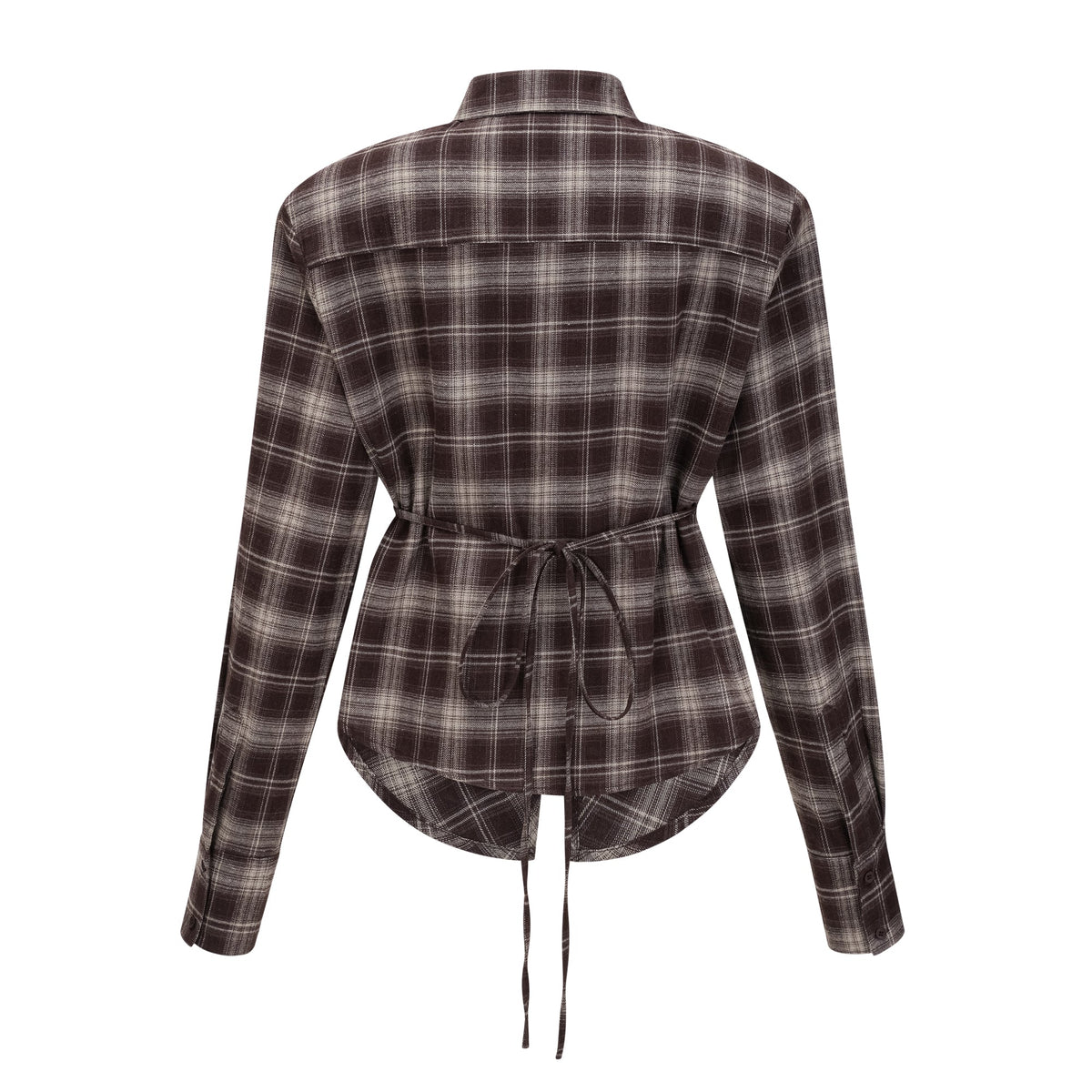 Amber Brown Plaid Tailored Cutout Blouse