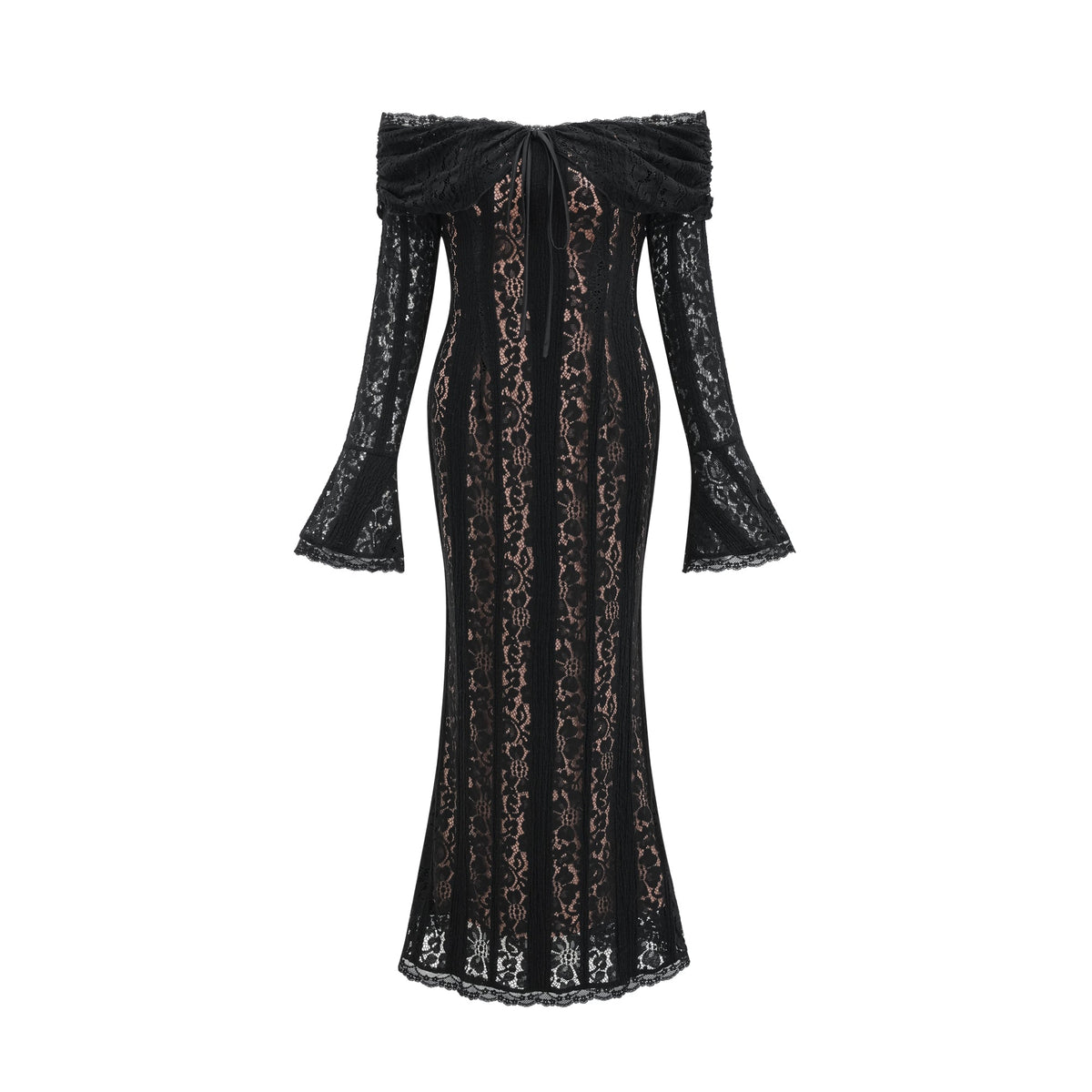 Émeline floral lace flared-cuff midi dress in Black (Final Sale-US Only)