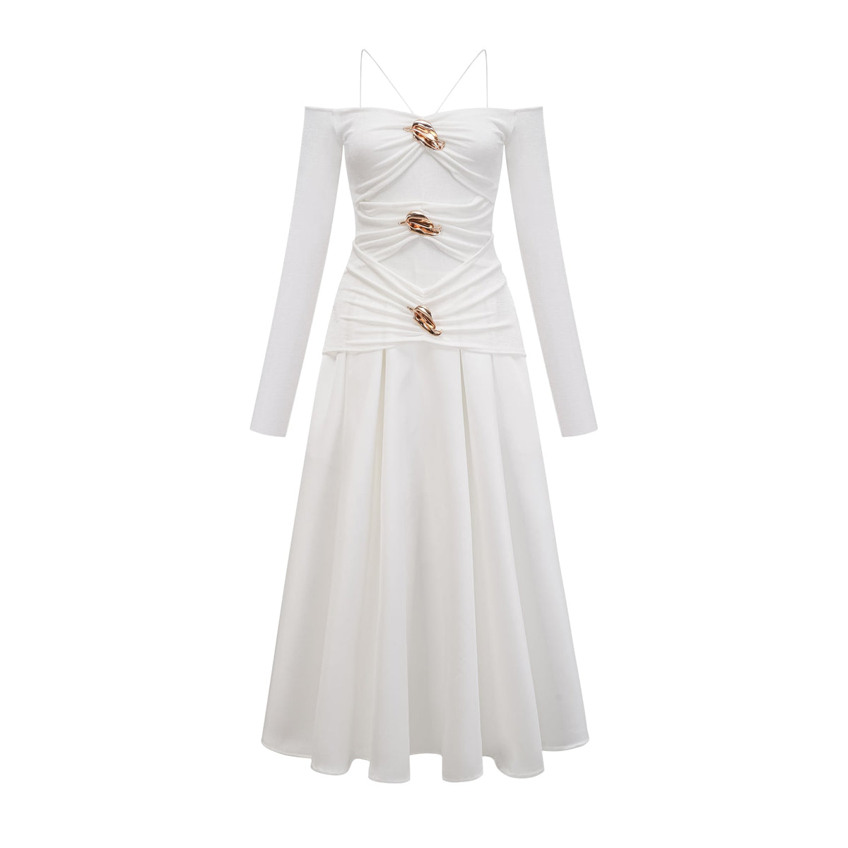 Nadine off-shoulder panelled maxi dress in White (Final Sale-US Only)