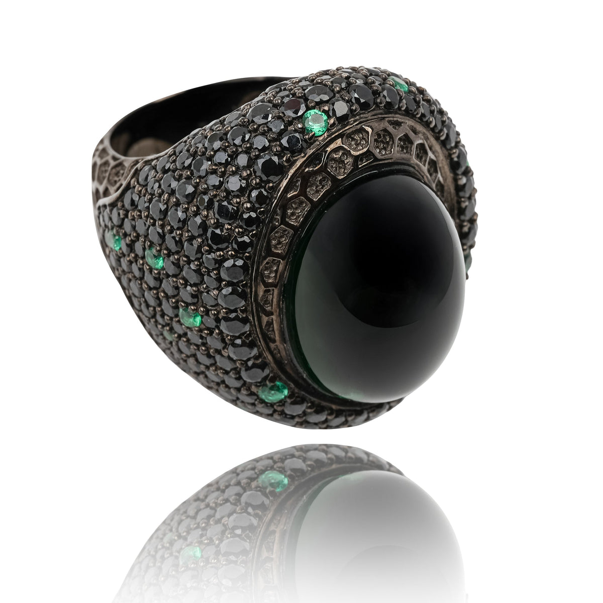 Soupir Black Chunky Oval Band Sterling Silver Ring