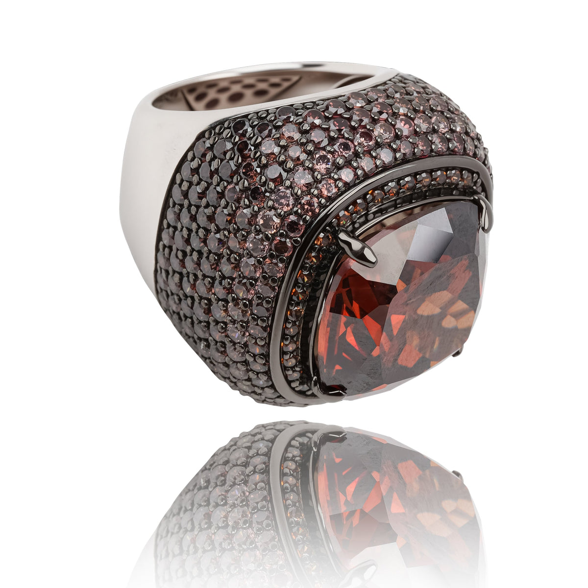 Astrale Brown Chunky Rectangular Gemstone Band Ring